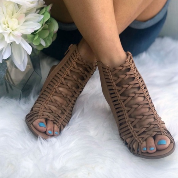 Shoes - Dark Sand chunky heel woven sandal